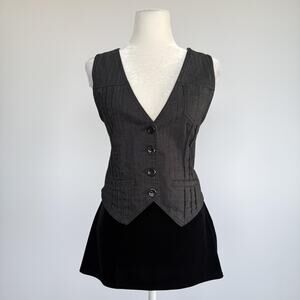 Be Bop Suit Vest Juniors M Gray Denim V Neck 4 Button Adjustable Back Slim Fit
